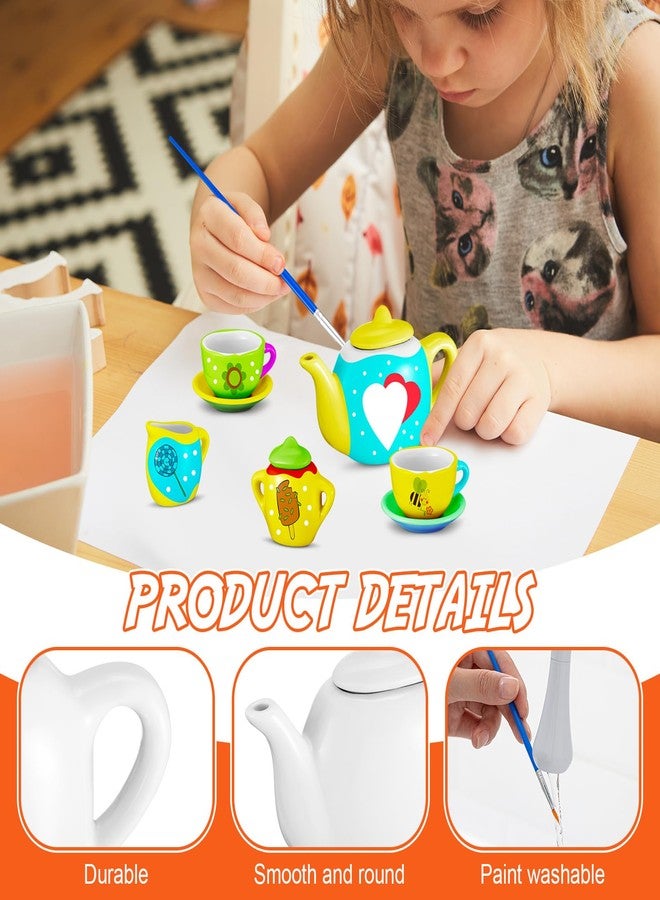 PullCrease 90 Pcs Spring Paint Your Own Tea Set Craft DIY Mini Tea Kit for Kids Ages 8+ Adorable Ceramic Tea Cups to Paint Including Porcelain Dishes Paint Brush for Party Girls Boys Set - Image 3