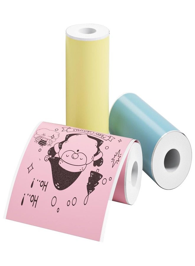 Zeitel® 3 Rolls Adhesive Thermal Printer Stickers 57x25mm 3 Colors Thermal Printer Stickers Label Sticker for Mini Printers Bluetooth Pocket Printers Sticker (Pink/Blue/Yellow) - Image 1