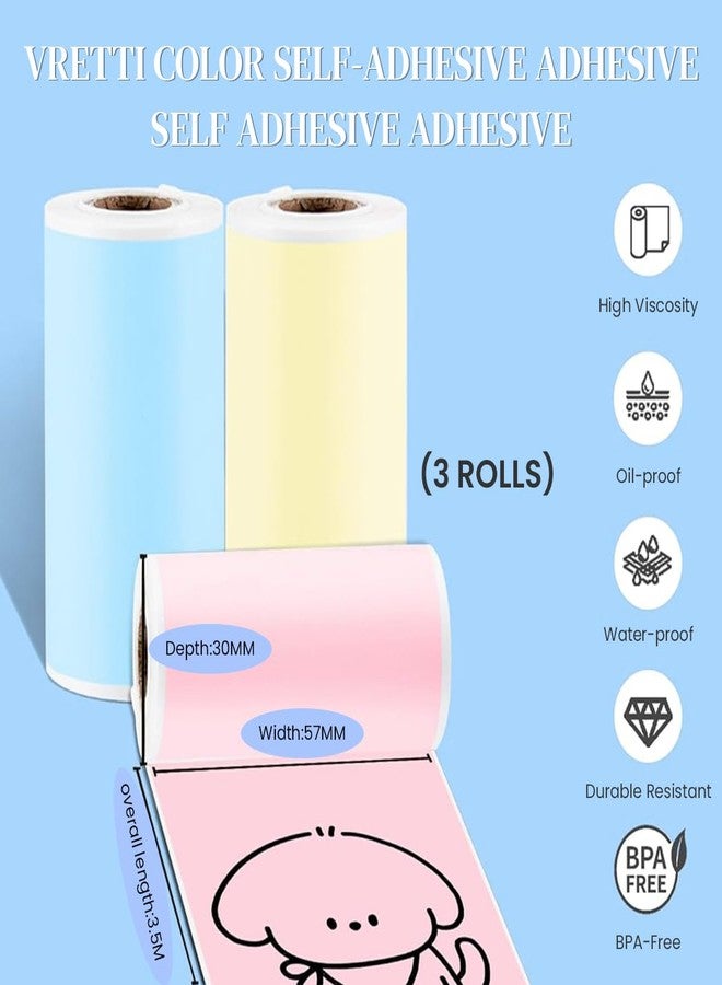 Zeitel® 3 Rolls Adhesive Thermal Printer Stickers 57x25mm 3 Colors Thermal Printer Stickers Label Sticker for Mini Printers Bluetooth Pocket Printers Sticker (Pink/Blue/Yellow) - Image 3