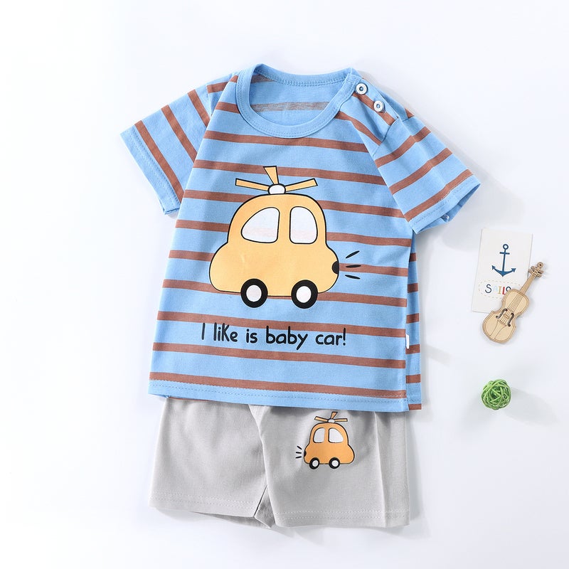 Summer Children'S Short-Sleeved Shorts Suit Pure Cotton T-Shirt For Boys And Girls Baby Thin Children'S Wear - Image 2