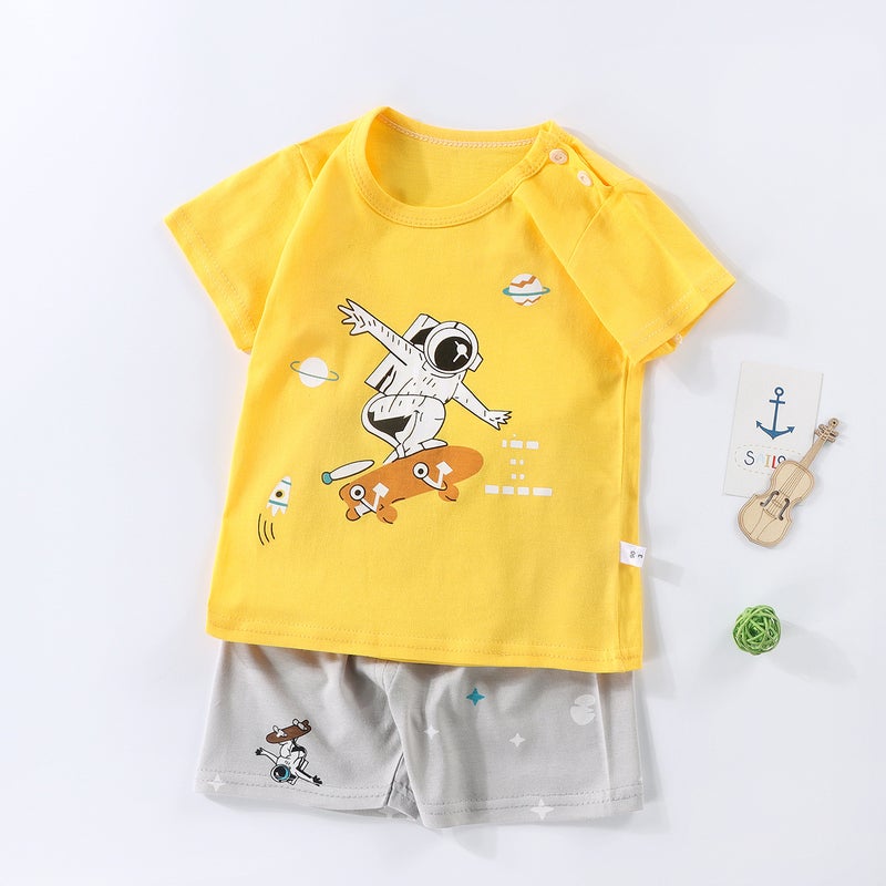 Summer Children'S Short-Sleeved Shorts Suit Pure Cotton T-Shirt For Boys And Girls Baby Thin Children'S Wear - Image 1