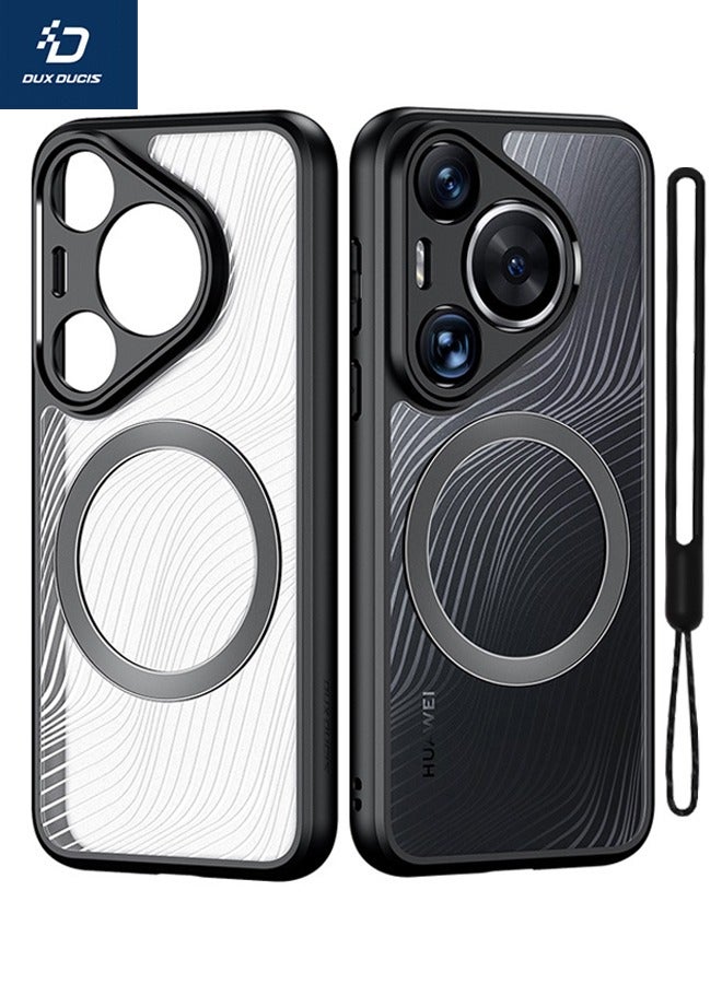 DUX DUCIS Huawei Pura 70 Pro Case with Lanyard, Anti-Drop Slim Shockproof Frosted Back Cover, [Support Magsafe][SGS Dropproof Certification][Streamline Texture] Case for HUAWEI Pura 70 Pro, Black - Image 1