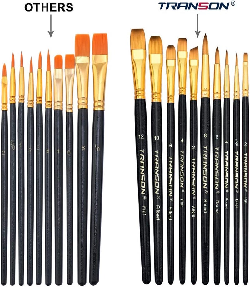 TRANSON 20pcs Artist Painting Brush Set for Acrylic Watercolor Gouache Hobby Craft Face Rock Painting Black and White Color - Image 4