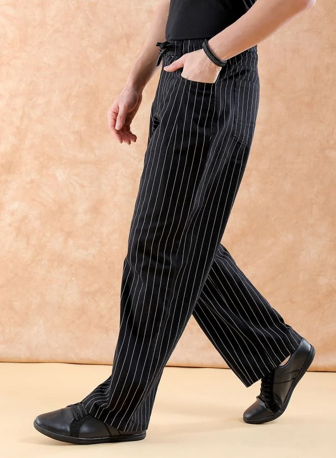 The Indian Garage Co Men Loose Fit Striped Mid-Rise Casual Trousers