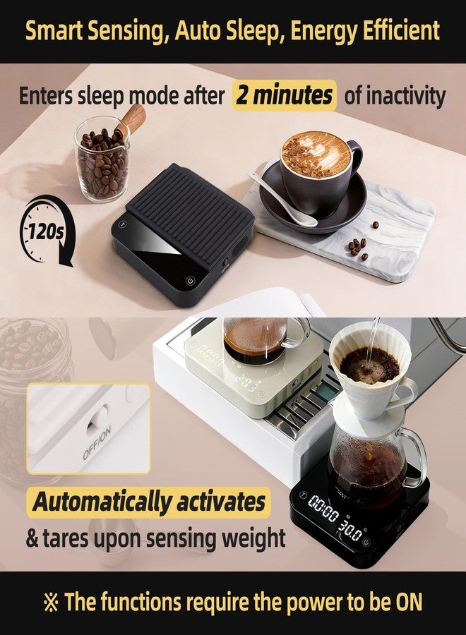 ShanSon Mini Coffee Scale with Timer,0.1g High Precision Espresso Scale,2kg/0.1g Digital Kitchen Scale with Flow Rate,USB-C Rechargeable,Waterproof Surface,Auto Timer for Pour Over & Espresso,Black - Image 5