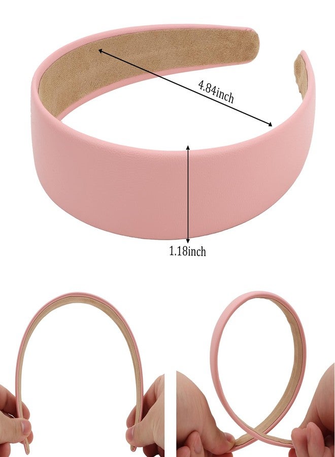 AMCAMI 1 Inch Pink PU Leather Headband Plain Solid Head Band Wide Thick Headbands Non-slip Hair Accessories for Women Girls - Image 3