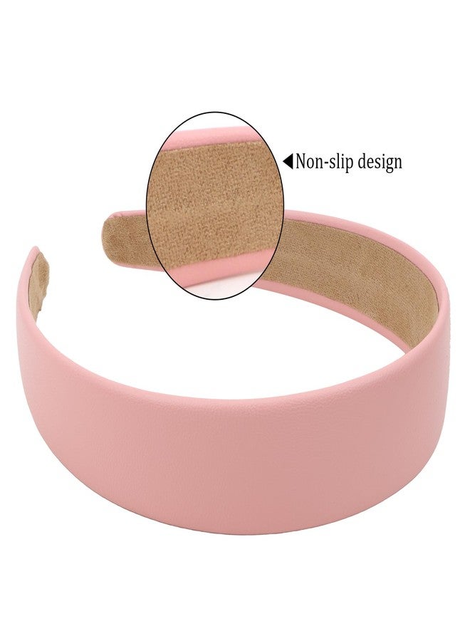 AMCAMI 1 Inch Pink PU Leather Headband Plain Solid Head Band Wide Thick Headbands Non-slip Hair Accessories for Women Girls - Image 2