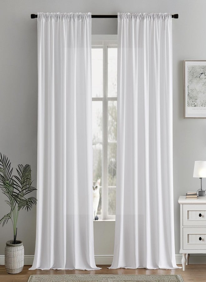 MIULEE White Privacy Sheer Curtains That Let Light in 90 Inches Long Non-See-Through Semi Sheer Light Filtering Window Curtains Drapes for Living Room Bedroom 2 Panels Set - Image 2