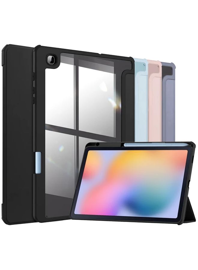حافظة لجهاز Galaxy Tab S6 Lite 2024 / 2022 / 2020 قياس 10.4 إنش مع غطاء خلفي شفاف وحامل قابل للطي خفيف الوزن، مقاوم للخدوش، مزود بوظيفة السكون والاستيقاظ التلقائي، حافظة مع حامل قابل للتعديل - اللون أسود - Image 2