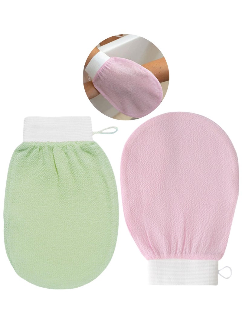 2 Pcs Korean Exfoliating Body Glove For Cleaning The Skin Korean Loofah ,Used for Exfoliating Exfoliator Scrub Mitten for Bath and Shower Use (Pink+Green)  - Image 1