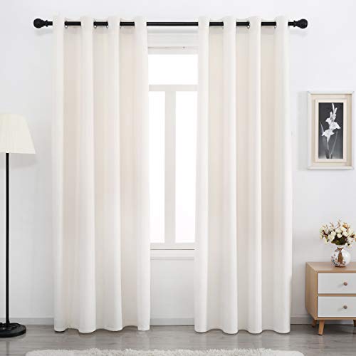 SPXTEX Cream White Velvet Curtains 90 Inches Long - Grommet Thermal Insulated Window Treatment for Bedroom, Light Filtering Drapes Set of 2 Panels - Image 1