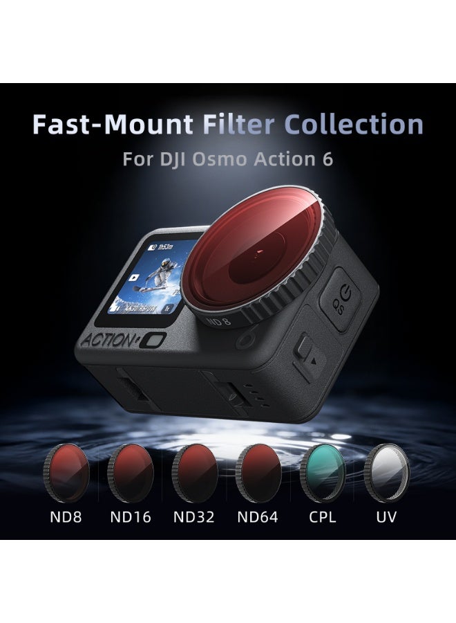 aMagisn 4-Pack For DJI Action 6 Action Camera Filter Set, CPL/ND8/ND16/ND32 Snap-On Filters, Multi-Layer Coated, Quick Release - Image 2