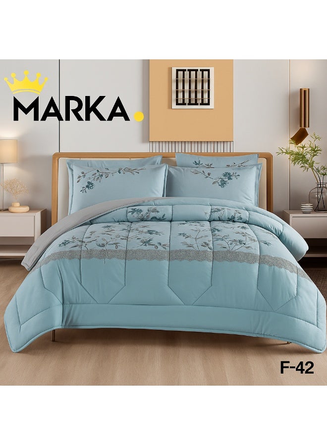 ماركه  مفرش سرير نفرين 6 قطع وجهين (مشجر/سادة) من المايكروفايبر الفاخر – تصميم أنيق يمنحك لمسة فخامة وراحة منعشة بمقاس 230×250 سم" - Image 1