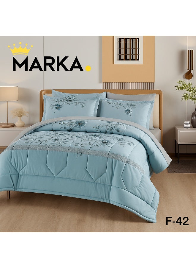 ماركه  مفرش سرير نفرين 6 قطع وجهين (مشجر/سادة) من المايكروفايبر الفاخر – تصميم أنيق يمنحك لمسة فخامة وراحة منعشة بمقاس 230×250 سم" - Image 2