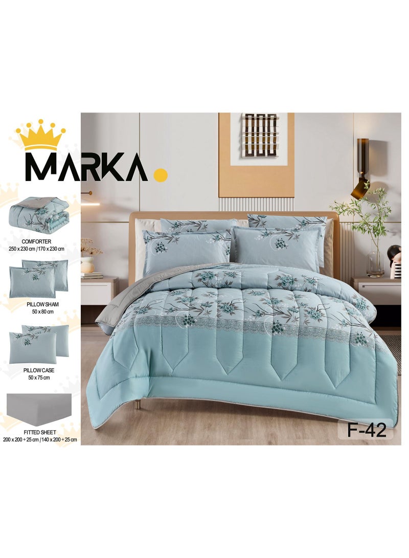 ماركه  مفرش سرير نفرين 6 قطع وجهين (مشجر/سادة) من المايكروفايبر الفاخر – تصميم أنيق يمنحك لمسة فخامة وراحة منعشة بمقاس 230×250 سم" - Image 3