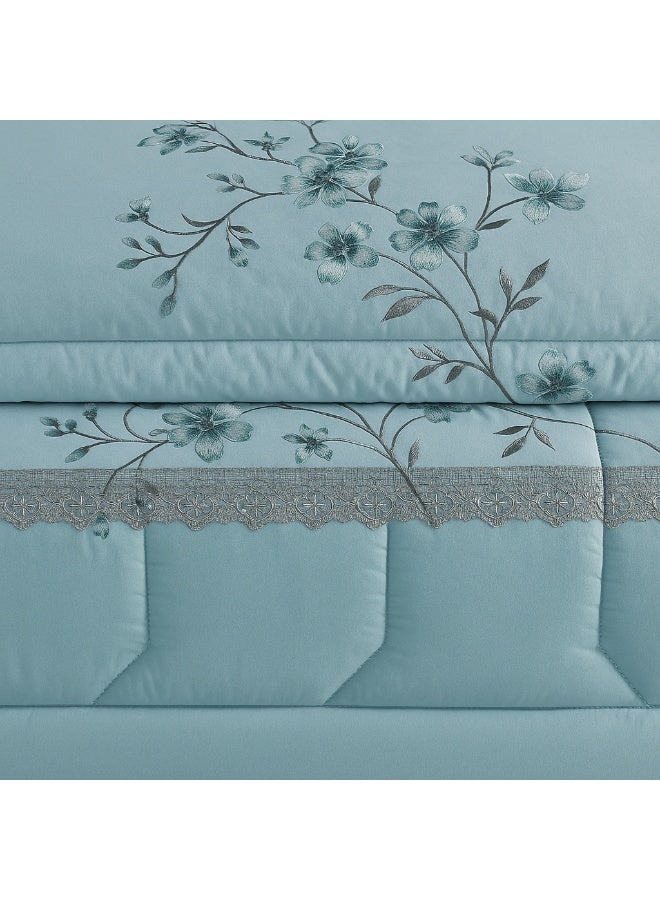 ماركه  مفرش سرير نفرين 6 قطع وجهين (مشجر/سادة) من المايكروفايبر الفاخر – تصميم أنيق يمنحك لمسة فخامة وراحة منعشة بمقاس 230×250 سم" - Image 4