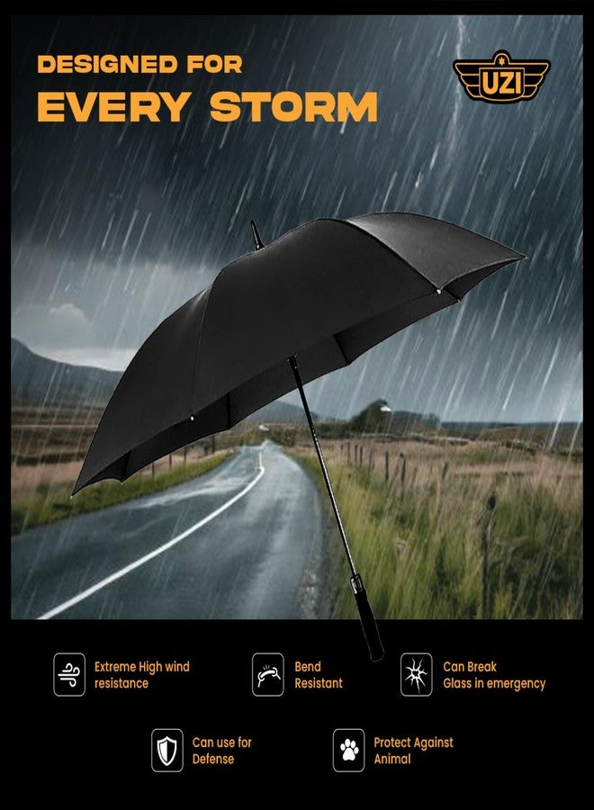 Uzi Fiberglass Tactical Automatic Umbrella, Windproof, Carbide Tip (easily breaks glass), Self Survival, Large, Light, Strong, Portable, Travel, Golf, for Men and Women - Image 2