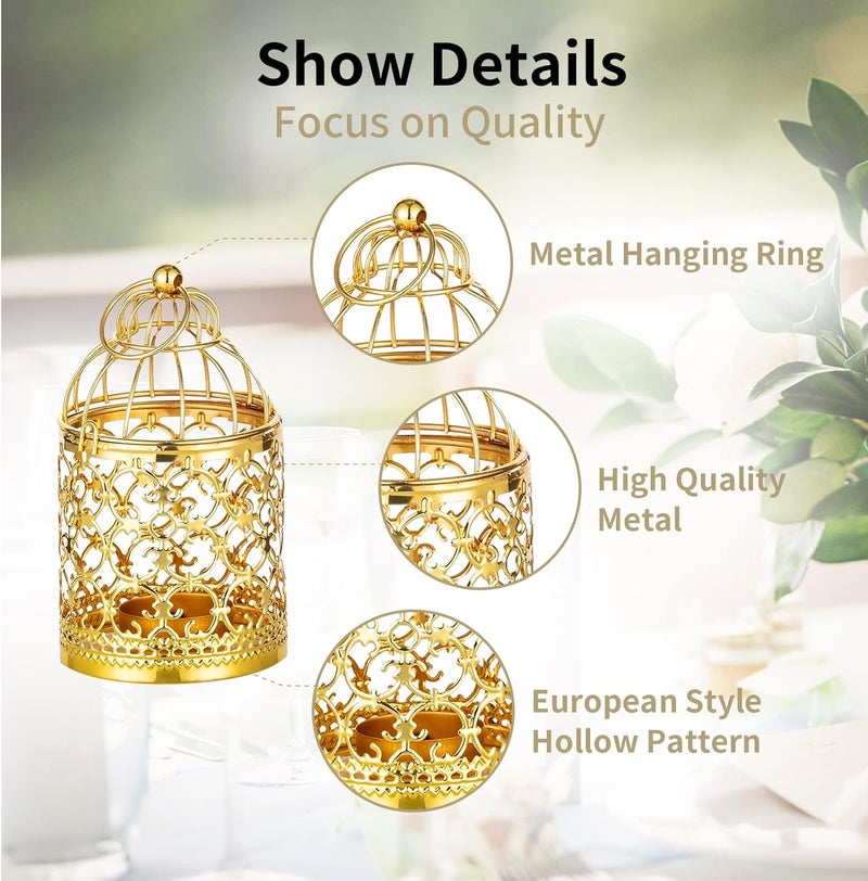 Candle Lanterns Ramadan Decorations: Vintage Decorative Hanging Gold Lantern Metal Birdcage - Centerpiece for Home Living Room Diwali - Image 5