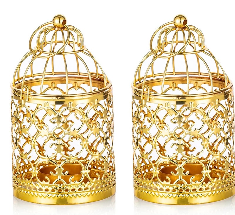 Candle Lanterns Ramadan Decorations: Vintage Decorative Hanging Gold Lantern Metal Birdcage - Centerpiece for Home Living Room Diwali - Image 4