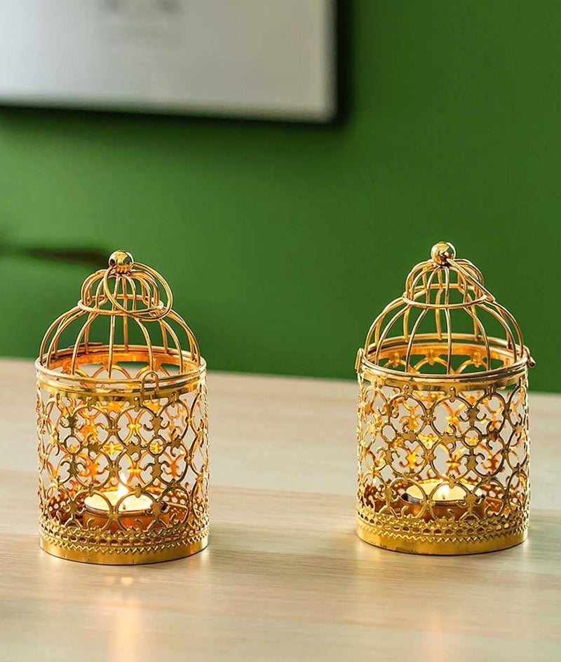 Candle Lanterns Ramadan Decorations: Vintage Decorative Hanging Gold Lantern Metal Birdcage - Centerpiece for Home Living Room Diwali - Image 2
