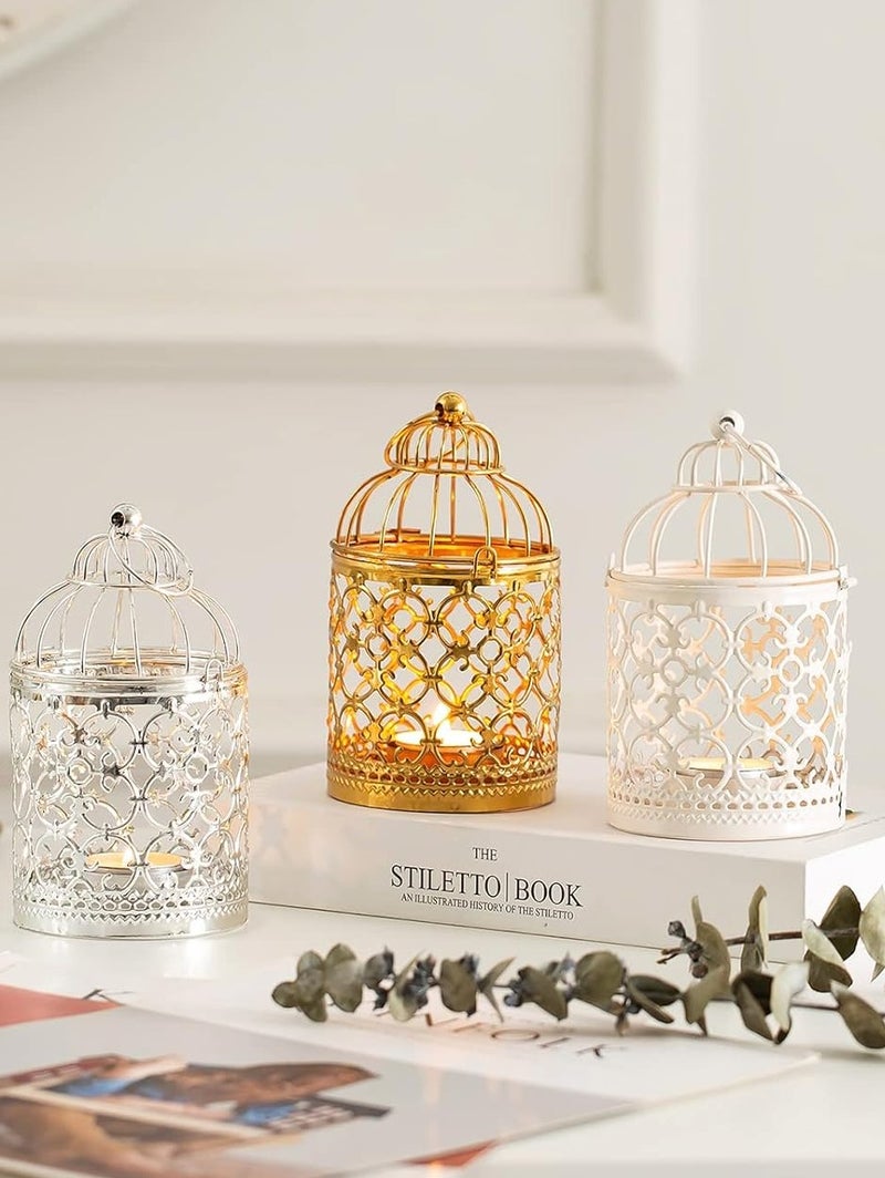 Candle Lanterns Ramadan Decorations: Vintage Decorative Hanging Gold Lantern Metal Birdcage - Centerpiece for Home Living Room Diwali - Image 1