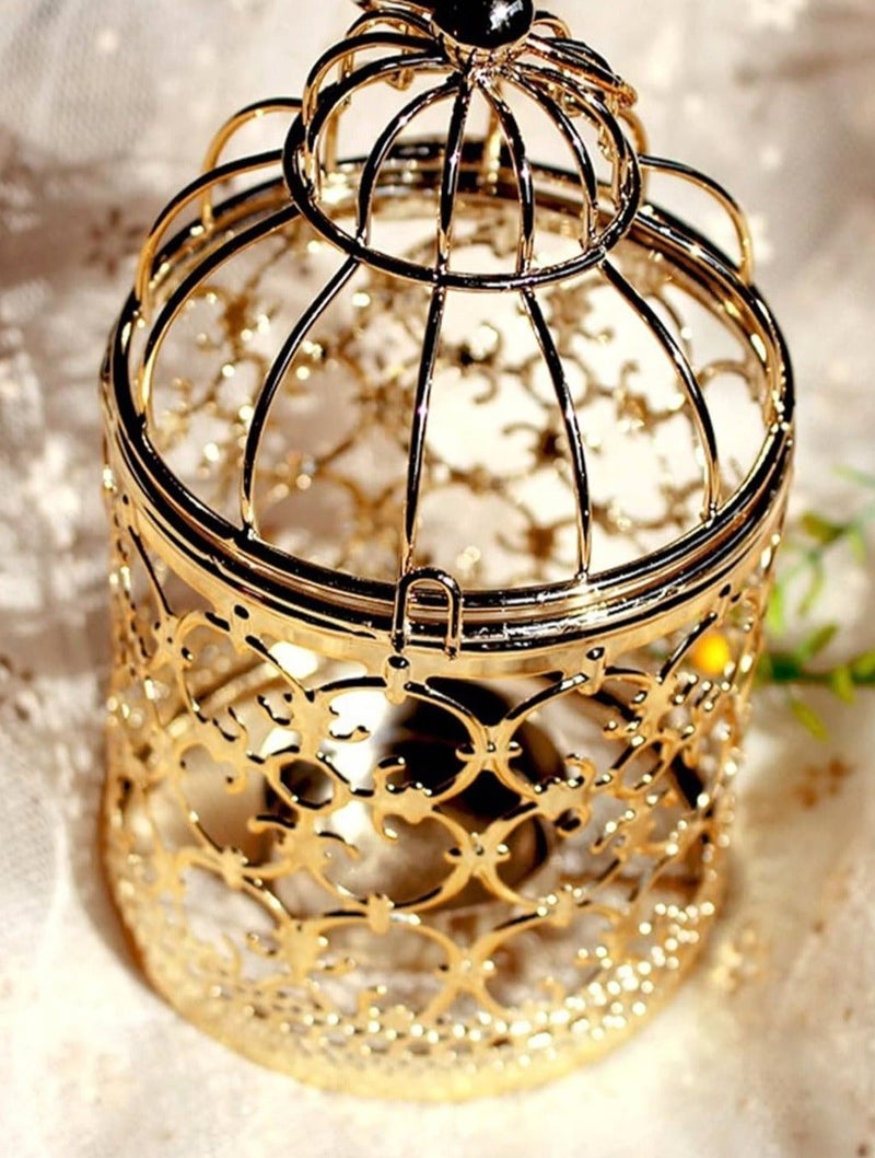 Candle Lanterns Ramadan Decorations: Vintage Decorative Hanging Gold Lantern Metal Birdcage - Centerpiece for Home Living Room Diwali - Image 3