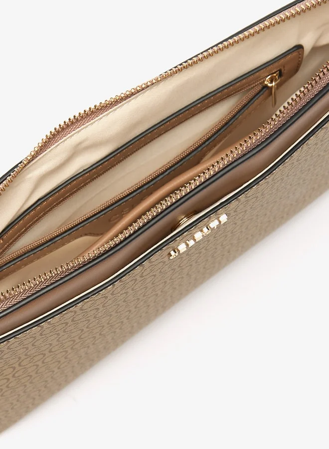 Celeste Women's All-Over Monogram Print Clutch with Detachable Strap and Zip Closure