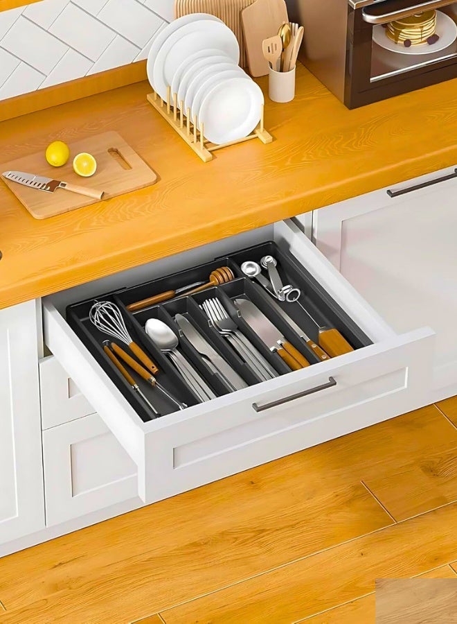 Large Expandable Silverware Drawer Organizer – Adjustable Utensil Tray for Kitchen, Premium Flatware  Cutlery Holder, Sturdy Plastic Storage for Spoons, Forks, Knives,  More - Image 3