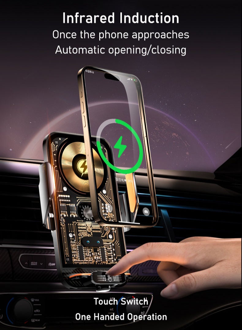 Car Phone Mount Wireless Charger, 66W Super Fast Charge Car Phone Magnetic Holder, Infrared Sensor Automatic Clamping, Auto Clamp Mount Air Vent, Compatible with All 4.7-7.2 Inch Phone - Image 3