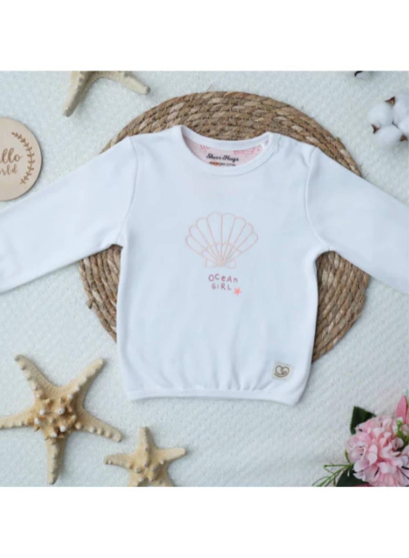 Sheer Hugs Casual Full Sleeve Top for Girls, Plain White - Image 1