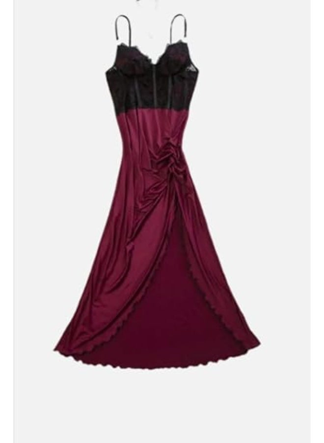 Hanady Long burgundy lingerie set in buttery white with black lace and a cup bra – One size fits up to 80 kg – HN 9033 - Image 2