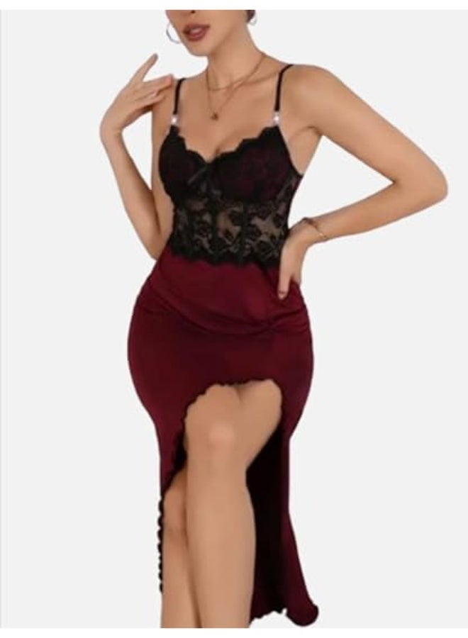 Hanady Long burgundy lingerie set in buttery white with black lace and a cup bra – One size fits up to 80 kg – HN 9033 - Image 1