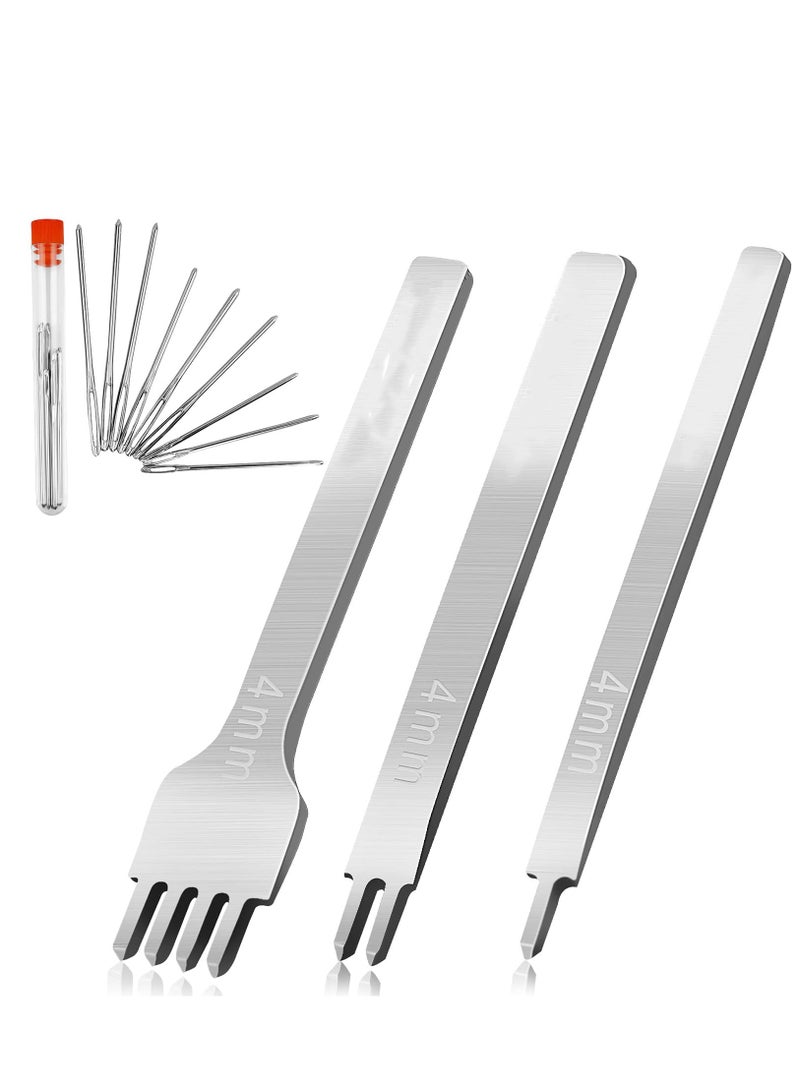 SYOSI Leather Tools, Leather Hole Punch, Leather Working Tools, Leather Craft Kits,Leather Stitching Punch 1+2+4 Prong Leather Punch Set, Lacing Stitching Sharp Iron, DIY Leather Tools（4mm） - Image 1