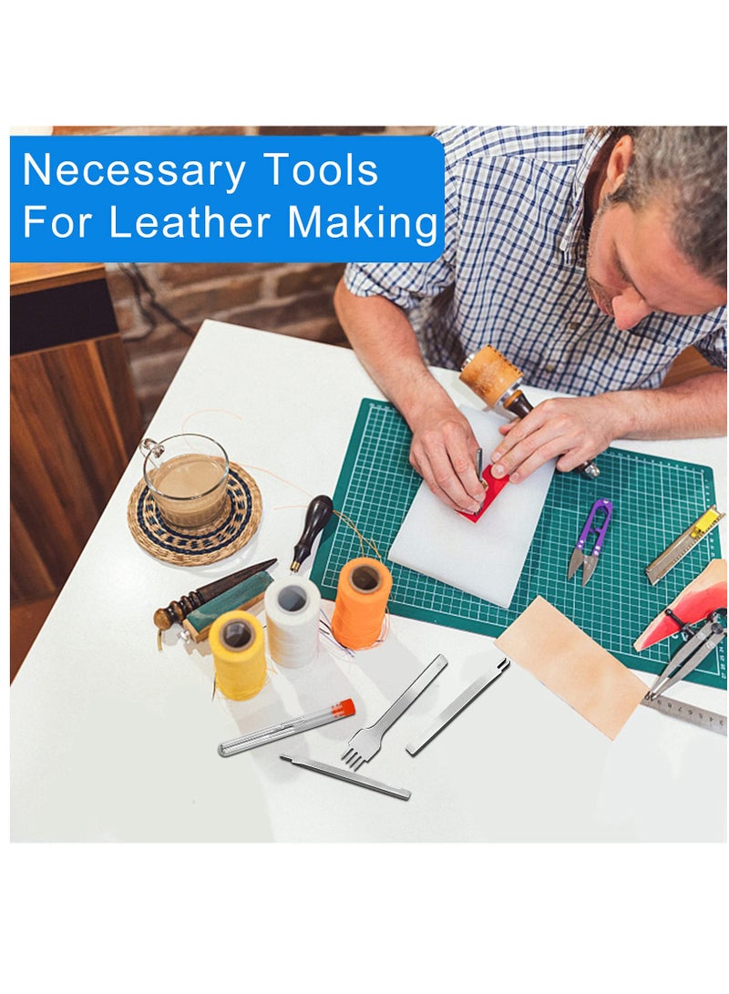 SYOSI Leather Tools, Leather Hole Punch, Leather Working Tools, Leather Craft Kits,Leather Stitching Punch 1+2+4 Prong Leather Punch Set, Lacing Stitching Sharp Iron, DIY Leather Tools（4mm） - Image 2