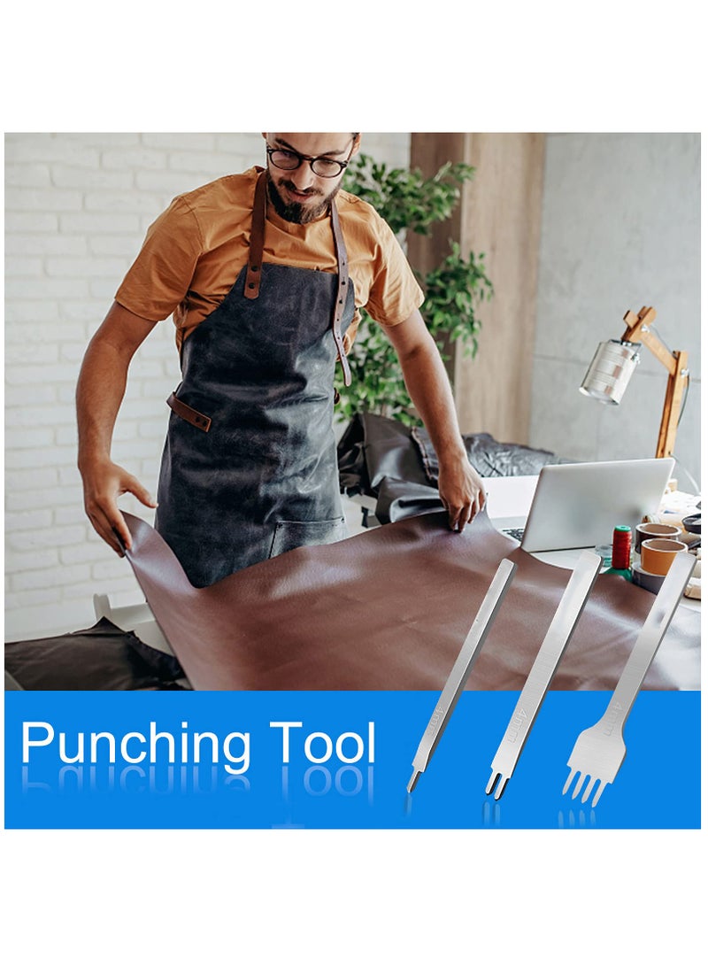 SYOSI Leather Tools, Leather Hole Punch, Leather Working Tools, Leather Craft Kits,Leather Stitching Punch 1+2+4 Prong Leather Punch Set, Lacing Stitching Sharp Iron, DIY Leather Tools（4mm） - Image 3