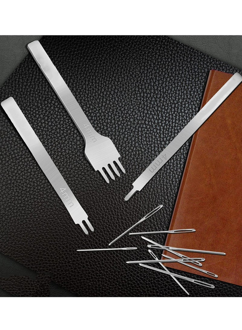 SYOSI Leather Tools, Leather Hole Punch, Leather Working Tools, Leather Craft Kits,Leather Stitching Punch 1+2+4 Prong Leather Punch Set, Lacing Stitching Sharp Iron, DIY Leather Tools（4mm） - Image 4