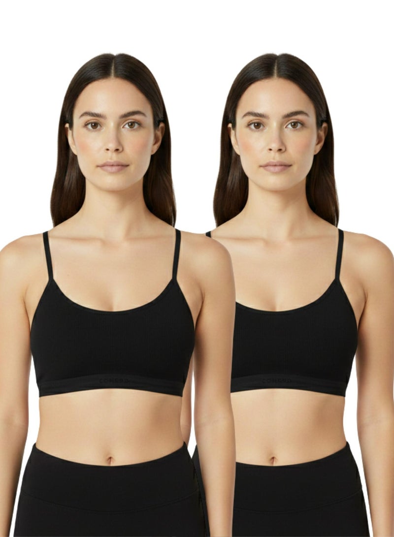 Comodo Women's Pack of 2 Cotton Basic Soft Bra, Thin Strap Non Padded - Image 1