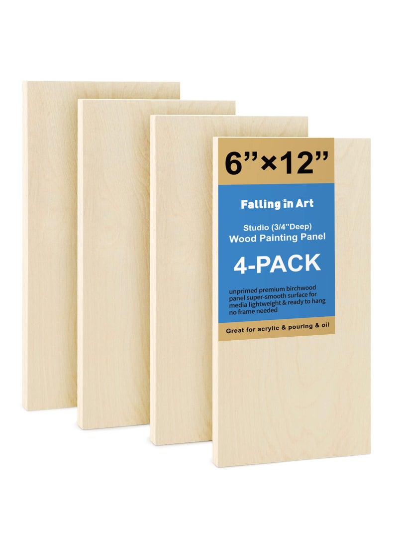 Falling In art Falling in Art Unfinished Birch Wood Panels Kit for Painting Wooden Canvas 4 Pack of 6x12 Studio 34 Deep Cradle Boards for Pouring Art Crafts Burning and More 