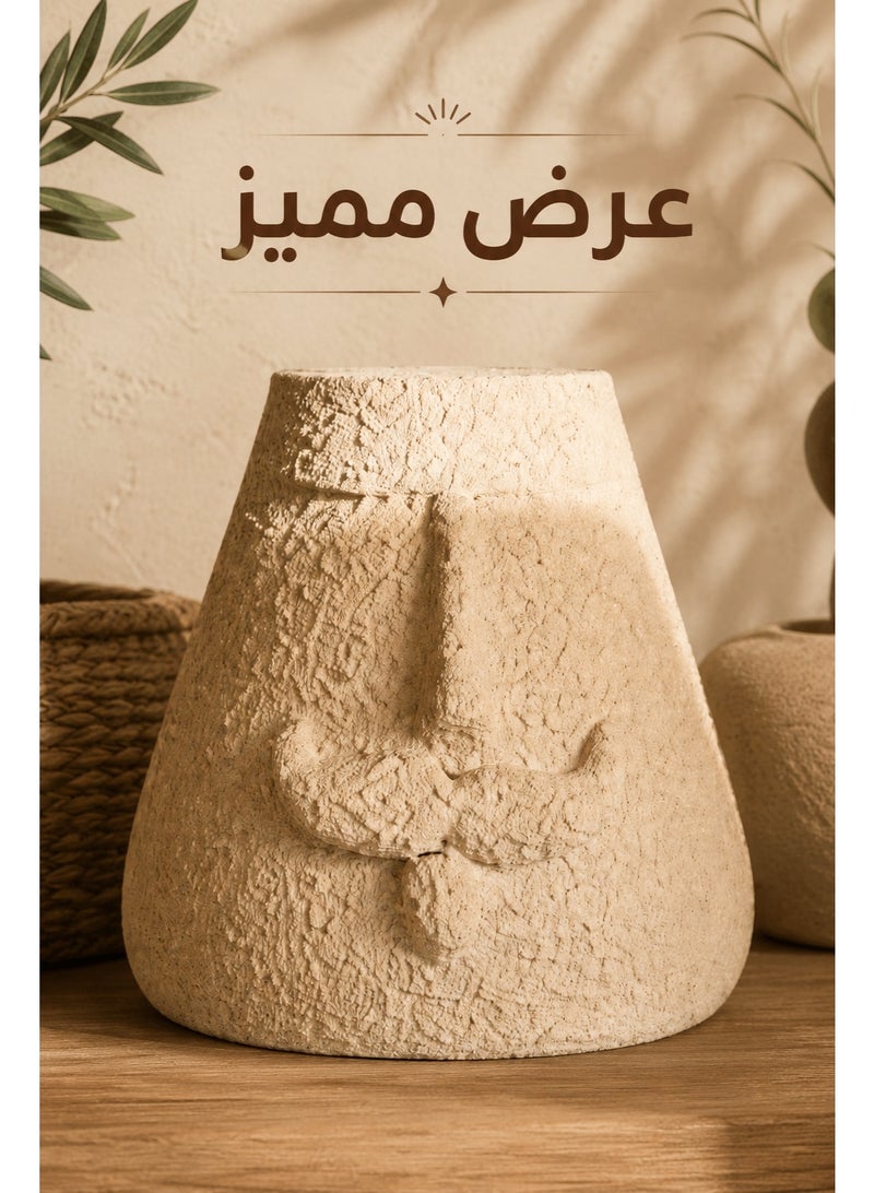 كالدا فازة كالدا روستو (Rosto) الديكورية – فازة فخارية يدوية الصنع بتصميم وجه – تصميم تجريدي عصري بملمس الحجر الطبيعي – قطعة مركزية فريدة من نوعها للمنزل والمكتب - Image 2