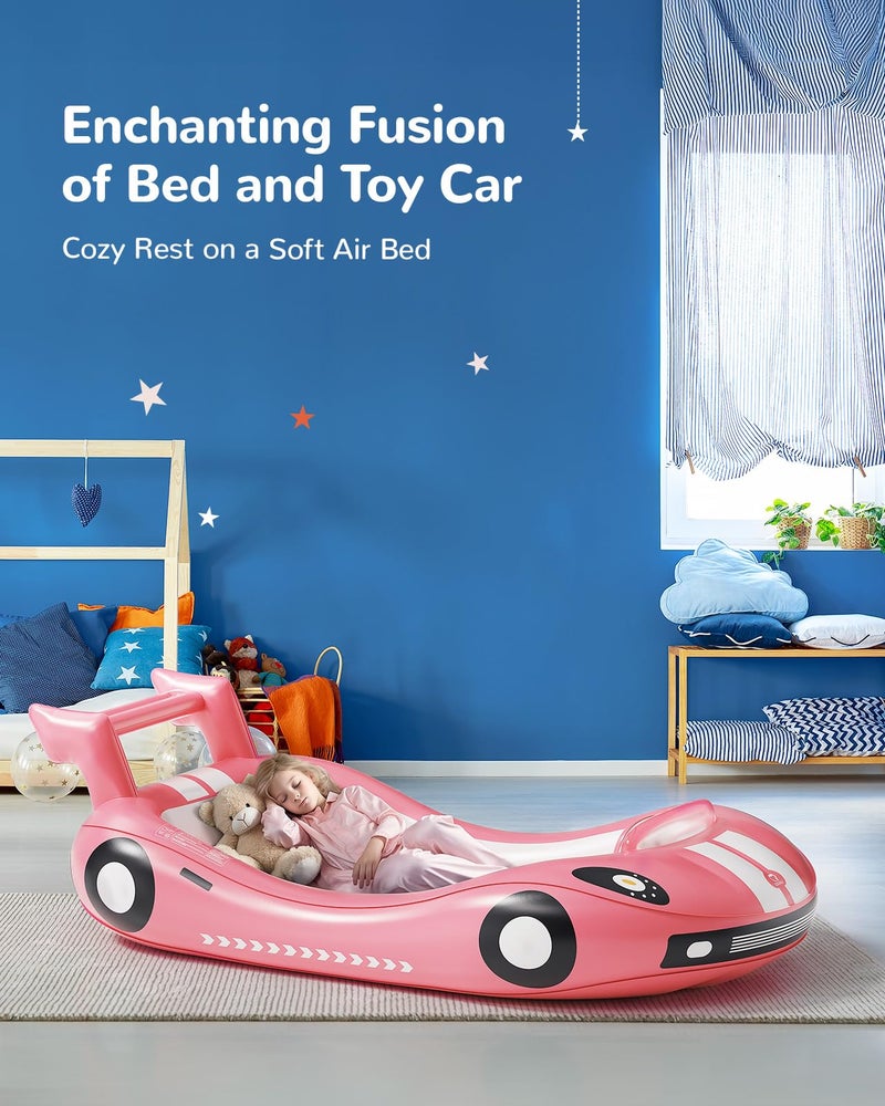 QPAU Blow up Inflatable Toddler Travel Bed with Sides, Toddler Air Mattress for Camping, Traveling, Hotel, or Home Use, Hand Pump Included (Pink) - Image 2