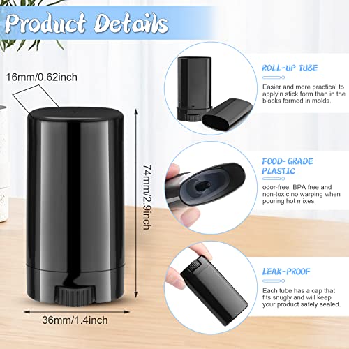 DMuuuDM 50 Pack 0.5 oz/15ml Black Sample Deodorant Container,Empty Oval Twist-Up Plastic Tubes Containers for Chapstick,Large Lip Balm,Lotion Bar Sticks,Perfume Solid Lotion,Homemade Salve,Pocket Deodarant - Image 2