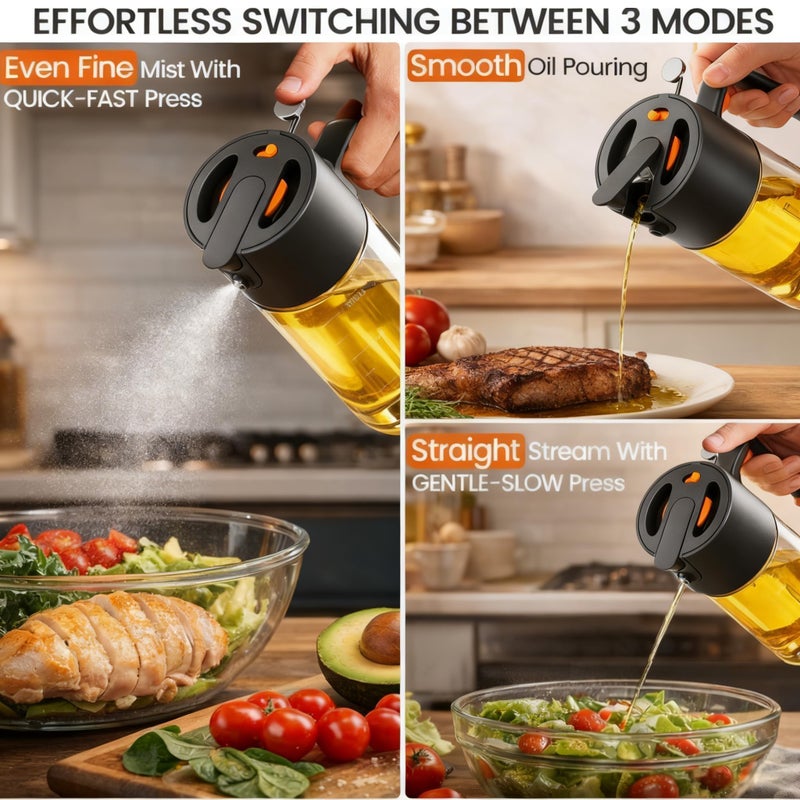 Costop Professional 500ml Glass Oil Sprayer - 3-in-1 Kitchen Tool: Fine Mist, Stream & Pour | Leak-Proof Design for Air Fryer, BBQ & Cooking | BPA-Free - Image 2