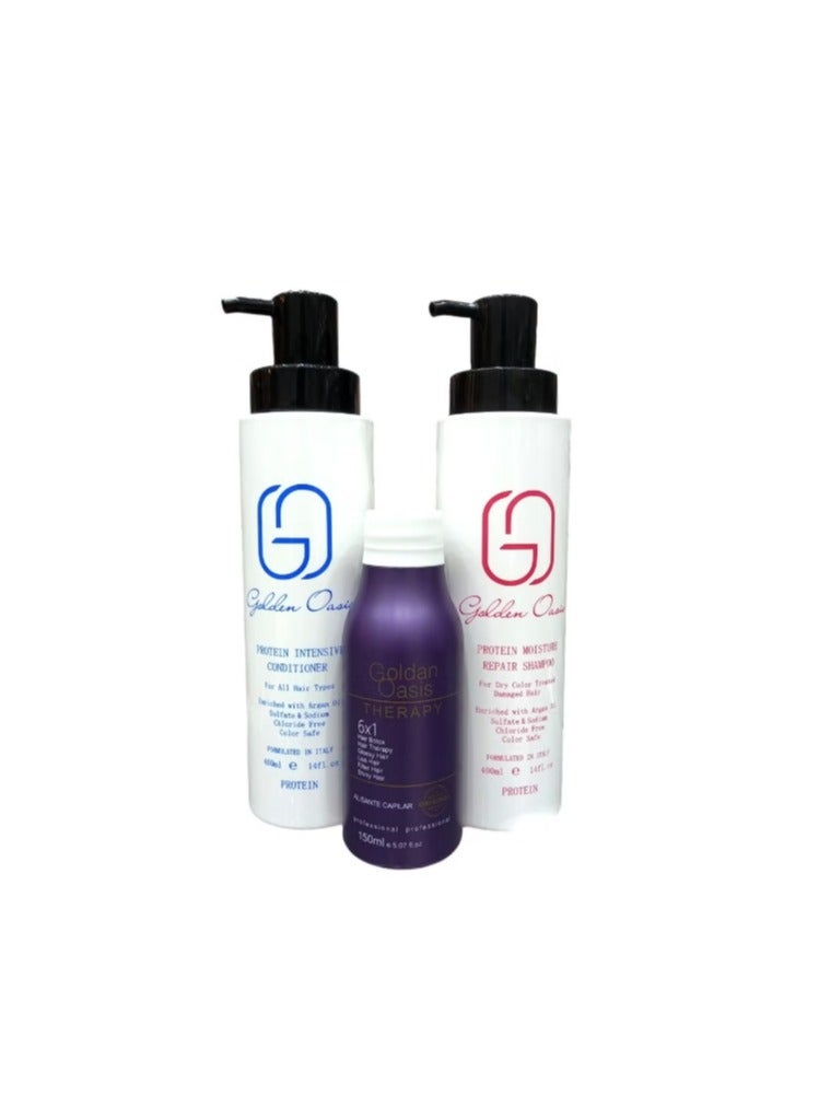 Golden Oasis Therapy Set Liss Protein150ML With Shampoo 400 Ml And Conditioner 400 Ml For Daily Hair Care After Protein
