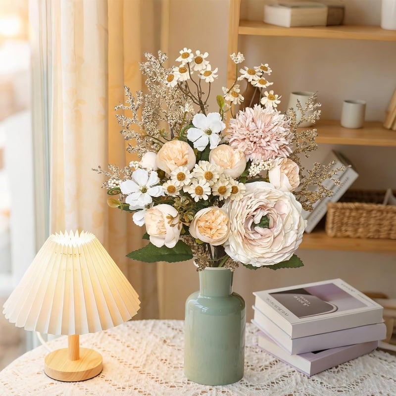 SOMYTING Artificial Flowers Like Real Artificial Flowers Decorative Artificial Roses Bouquet Fake Flowers Plants for Home Decor, Indoor, Dining Room, Kitchen, Wedding (Beige) - Image 3
