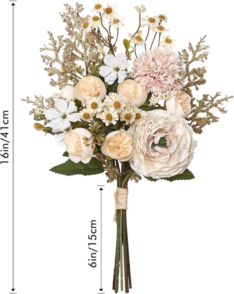 SOMYTING Artificial Flowers Like Real Artificial Flowers Decorative Artificial Roses Bouquet Fake Flowers Plants for Home Decor, Indoor, Dining Room, Kitchen, Wedding (Beige) - Image 2
