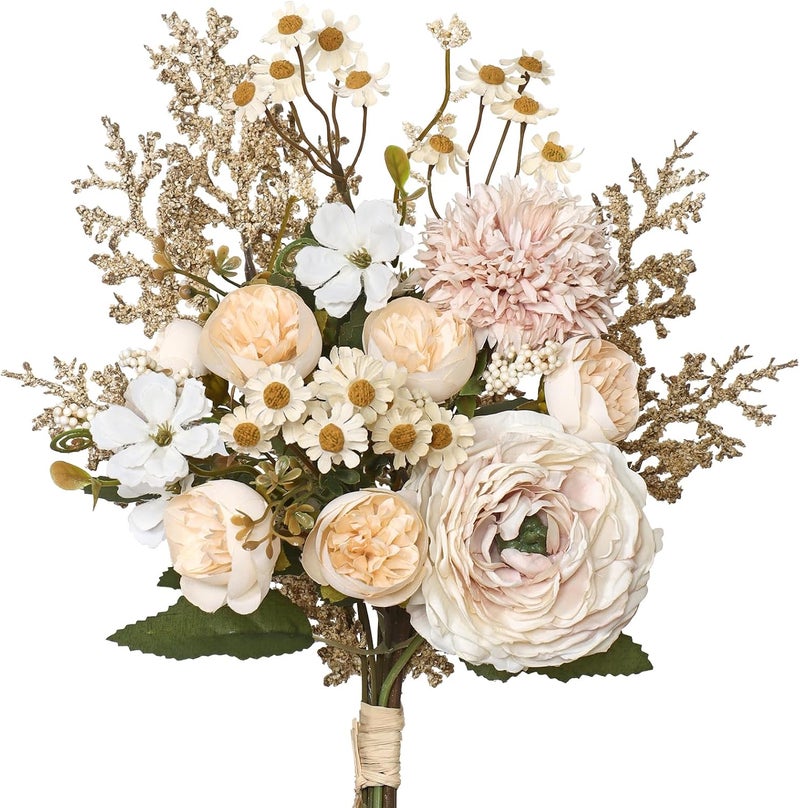 SOMYTING Artificial Flowers Like Real Artificial Flowers Decorative Artificial Roses Bouquet Fake Flowers Plants for Home Decor, Indoor, Dining Room, Kitchen, Wedding (Beige) - Image 1