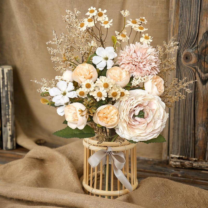 SOMYTING Artificial Flowers Like Real Artificial Flowers Decorative Artificial Roses Bouquet Fake Flowers Plants for Home Decor, Indoor, Dining Room, Kitchen, Wedding (Beige) - Image 5