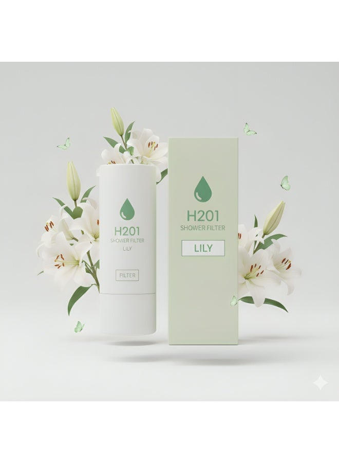 H201 LILY Scented Shower Filter - Powered by Vitamin C - Water Purifier with Triple Technology System - Ideal Shower Head Filter for Treating Dry Skin and Hair Loss