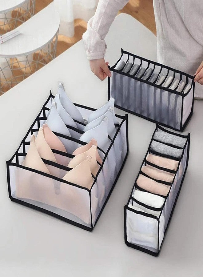 atorakushon Fabric 6 Cell Bra Compartment Wardrobe Organizer/Closet Storage Box for Underwear/Socks/Ties/Scarves/Bras/Lingerie/Almirah Storage Solution Foldable Drawer Organizers (Set of 3 Black) - Image 5