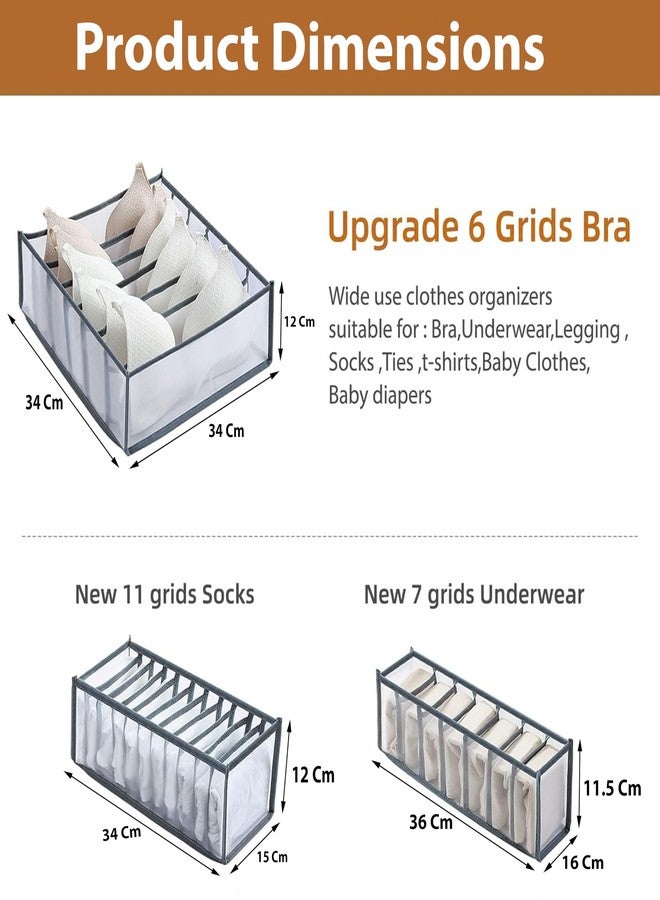 atorakushon Fabric 6 Cell Bra Compartment Wardrobe Organizer/Closet Storage Box for Underwear/Socks/Ties/Scarves/Bras/Lingerie/Almirah Storage Solution Foldable Drawer Organizers (Set of 3 Black) - Image 2